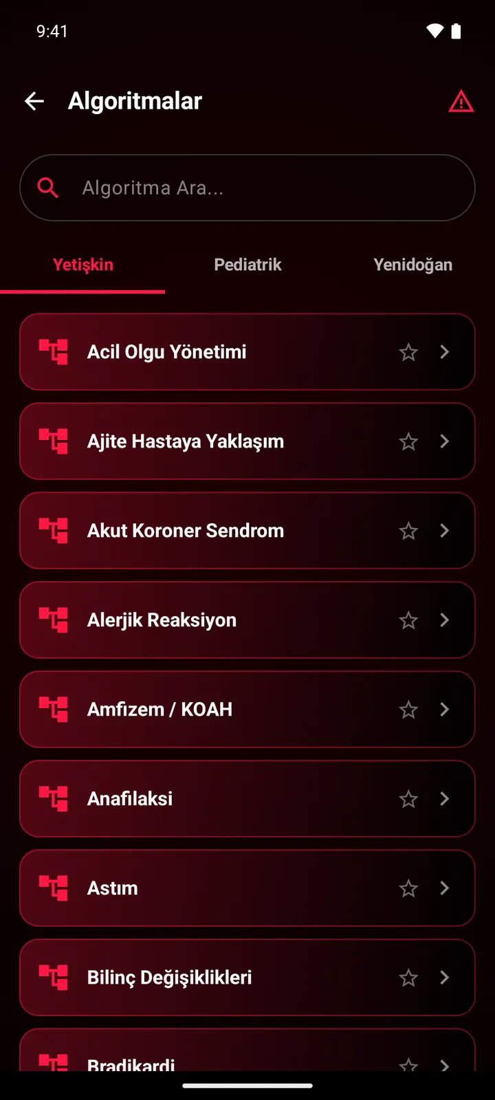 Algoritma listesi, Yetişkin sekmesi