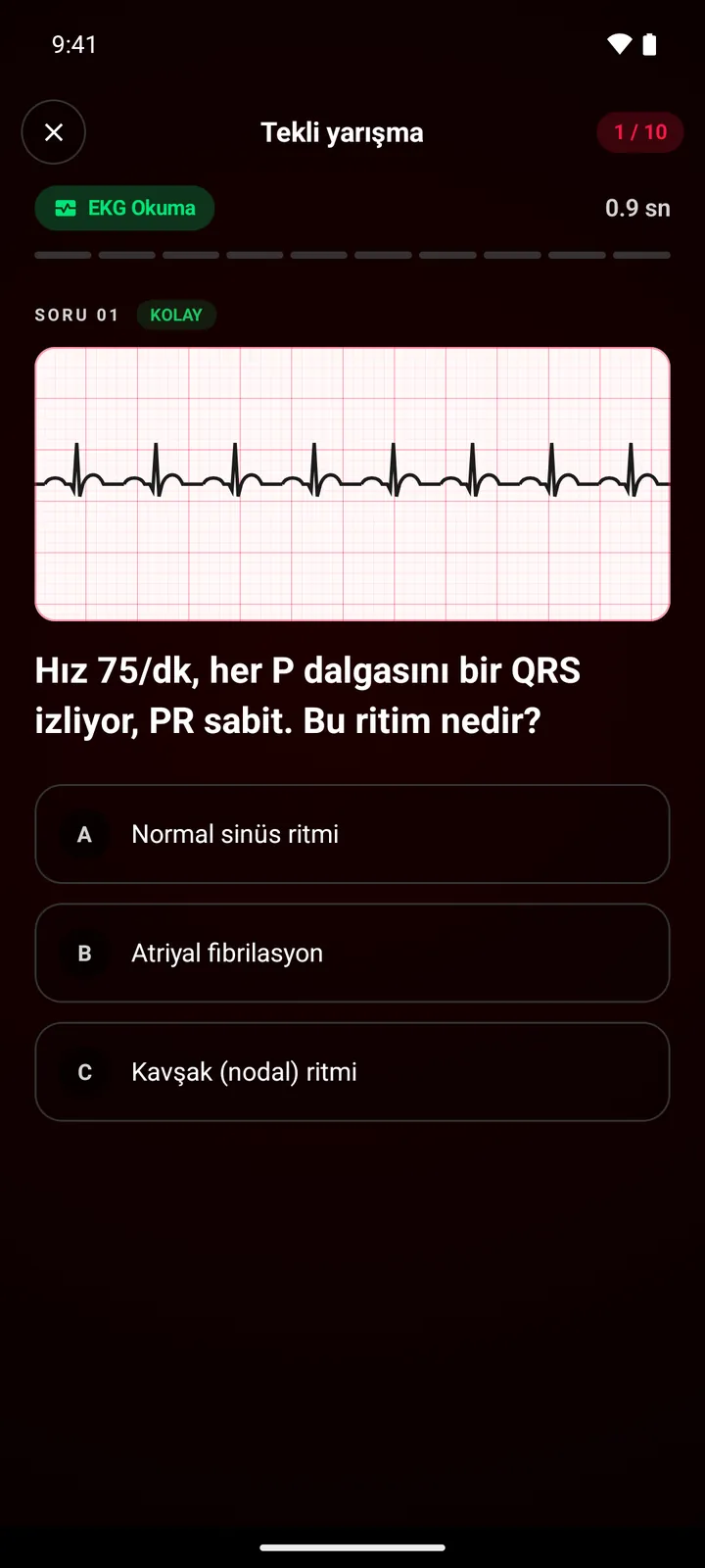 Bilgi Yarışması EKG sorusu: şerit ve üç şık